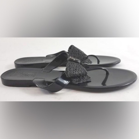Ferragamo Black Bow Flip Flop Thong Sandals Size 9 - Picture 5 of 6